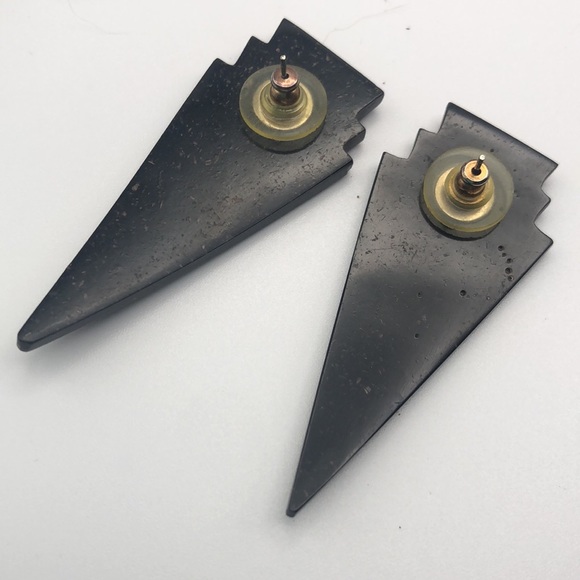 Vintage Art Deco Geometric Triangle Pierced Earrings - Picture 2 of 6